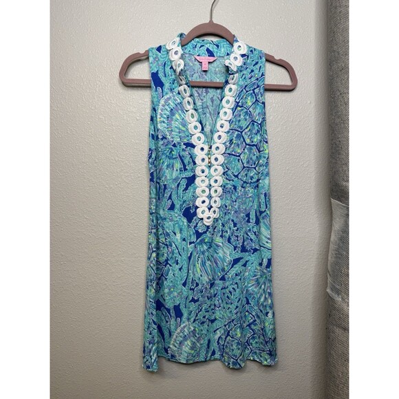 Lilly Pulitzer Jane Shift Dress Size 00 Capri Teal Pop Up Tortuga Time Turtle - Picture 1 of 3